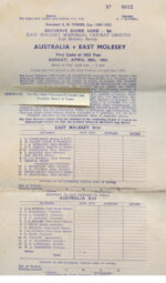 1953 Australia v East Moseley souvenir scorecard No 22